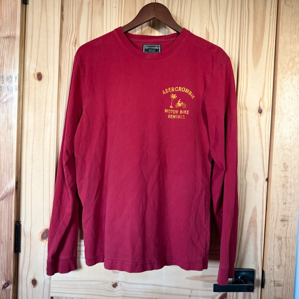 Abercrombie & Fitch Mens Medium Red Long Sleeve Motor Bike Rentals Bermuda Shirt